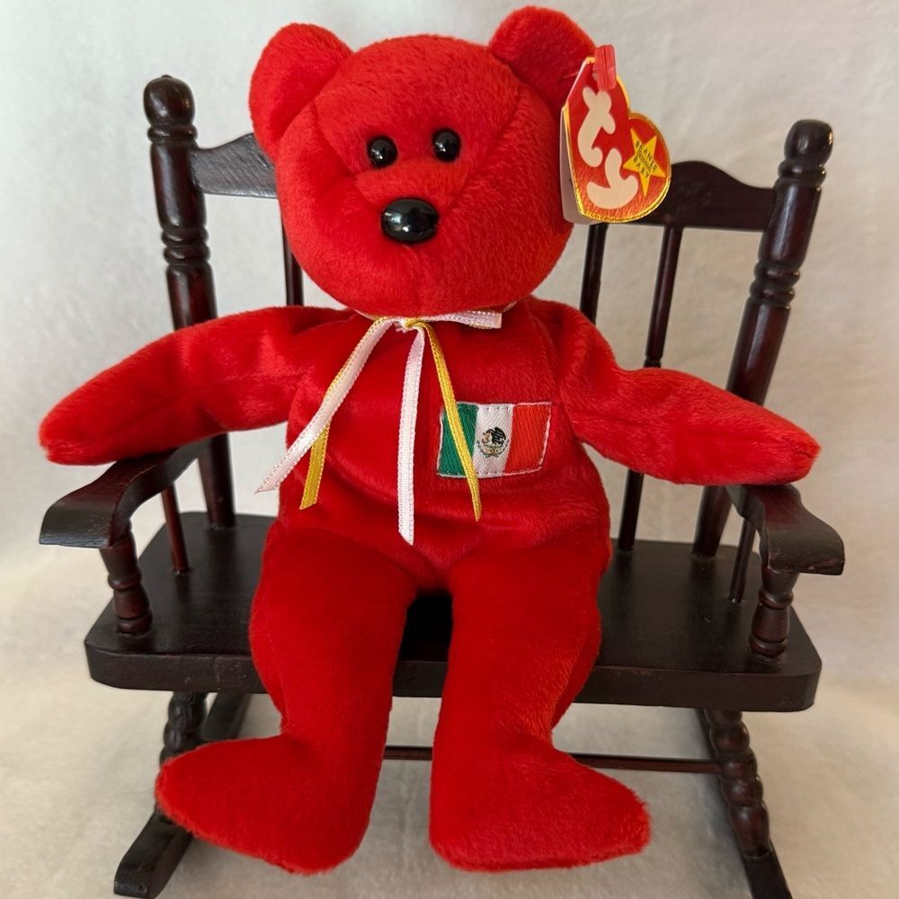 TY Osito Mexico Red Teddy Bear Beanie Baby Plush Toy